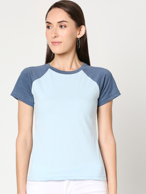 

Bewakoof Women Blue Solid Round Neck T-shirt
