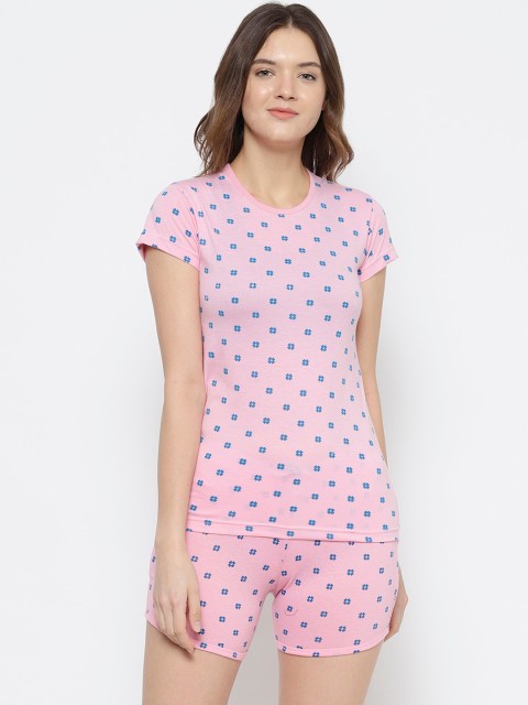 

VIMAL JONNEY Women Pink & Blue Printed Night suit