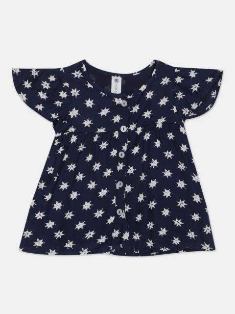 

Cherokee Navy Blue & White Printed Flutter Sleeves A-Line Top