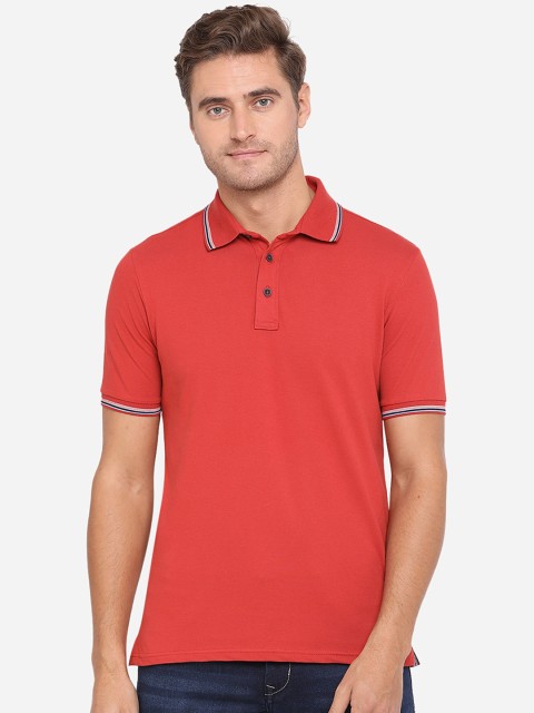 

JADE BLUE Men Red Solid Polo Collar T-shirt