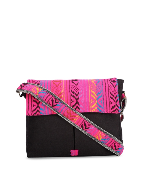 

The House of Tara Black & Pink Colourblocked Sling Bag