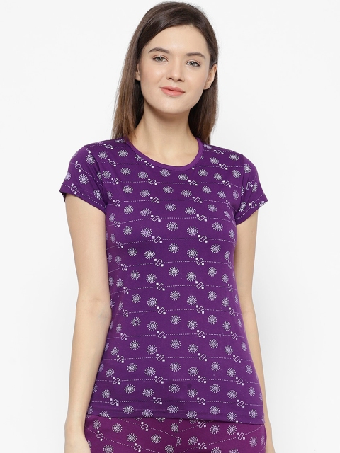 

VIMAL JONNEY Women Purple & White Printed Night Suit