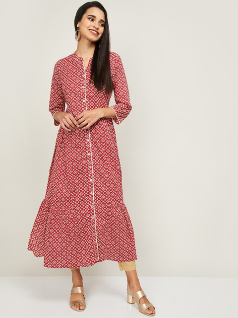 

Melange by Lifestyle Women Red & White Ethnic Motifs Printed Kurta
