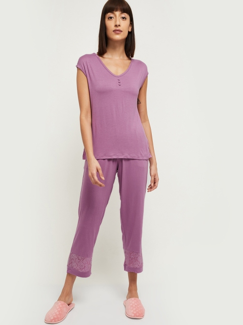 

max Women Lavender Solid Pure Cotton Night Suit SP21CR01