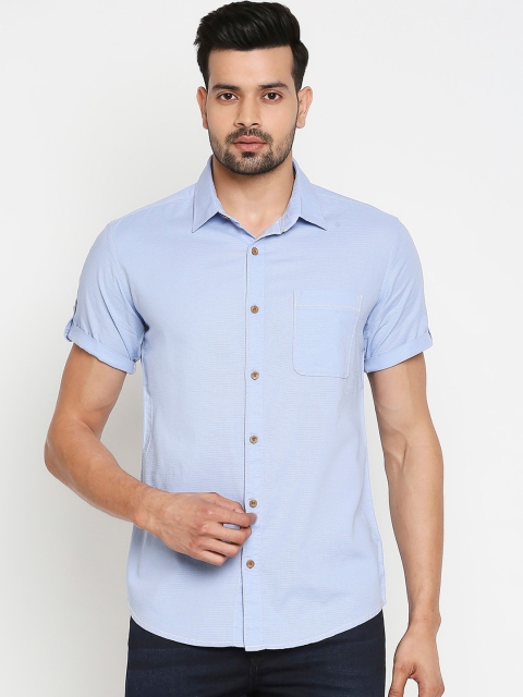 Mufti Men Blue Slim Fit Self Design Casual Shirt