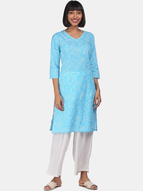 

Karigari Women Blue Floral Printed Floral Kurta