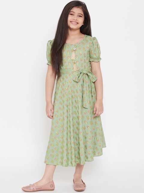 

Baani Creations Girls Green Printed Fit and Flare Dress