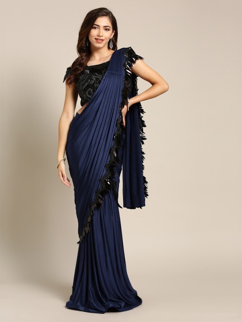 

Chhabra 555 Navy Blue Draped Ruffled Embellshed Pre-stitched Saree & Sequin Blouse