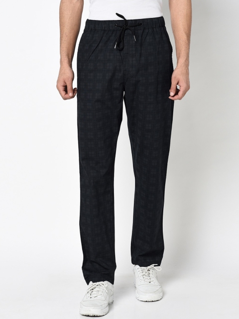 

Octave Men Black & Charcoal Grey Checked Cotton Track Pants