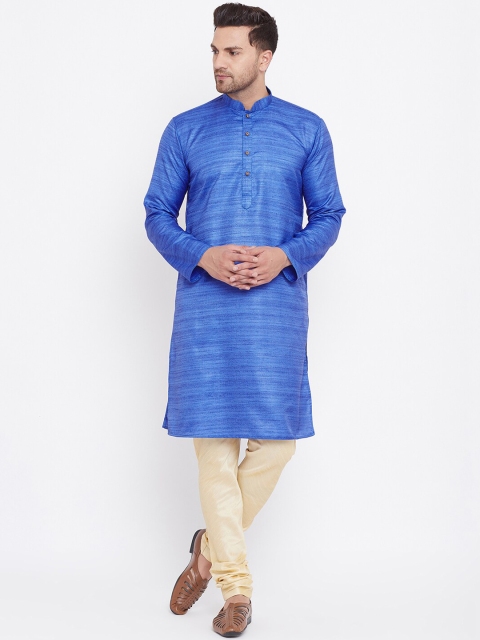 

VASTRAMAY Men Blue & Gold-Toned Woven Design Kurta with Churidar