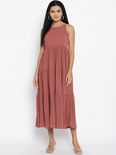 

THREAD MUSTER Women Pink Solid Empire Dress