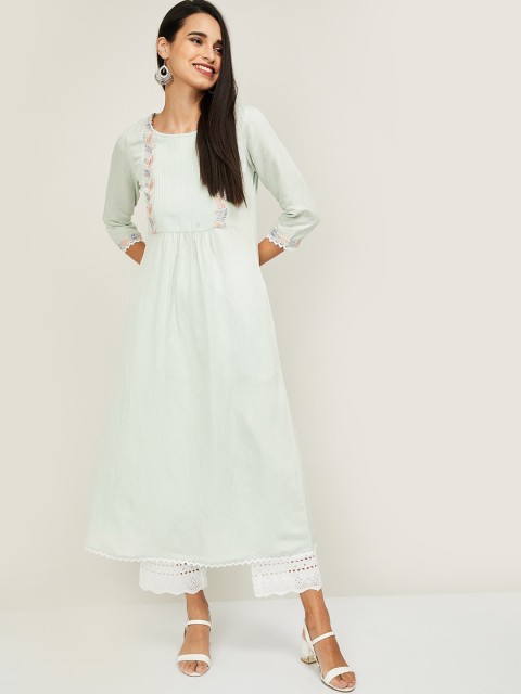 

Melange by Lifestyle Women Green Embroidered Thread Work Anarkali Kurta