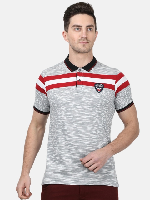 

Monte Carlo Men Grey Striped Polo Collar T-shirt