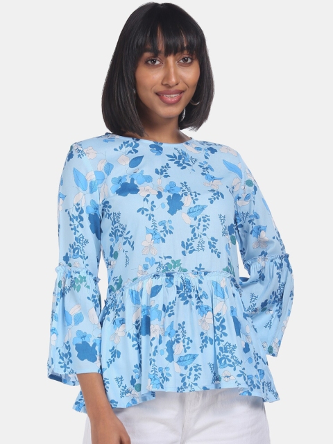 

Cherokee Blue Floral Printed Bell Sleeves Regular Top