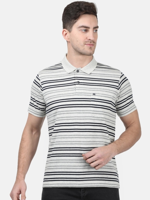 

Monte Carlo Men Grey & Black Striped Polo Collar T-shirt