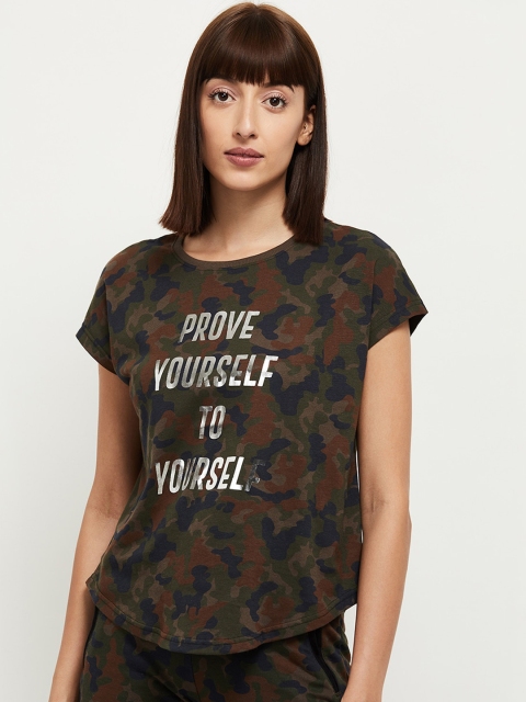 

max Women Olive Green Printed T-shirt