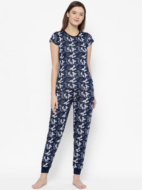 

VIMAL JONNEY Women Navy Blue & White Printed Night Suit