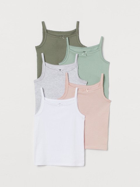 

H&M Girls Multicoloured 5-Pack Jersey Vest Tops, Multi