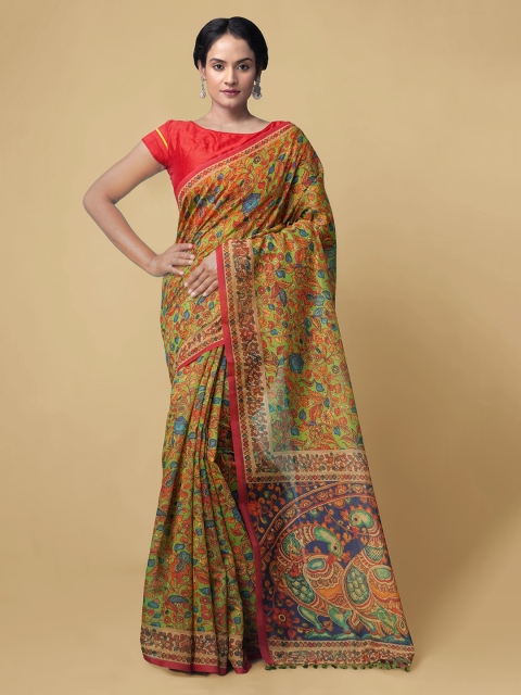 

Unnati Silks Green Kalamkari Printed Kalamkari Chanderi Sico Saree
