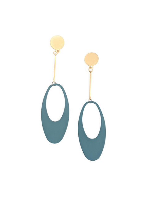 

Foxy Sperks Gold-Toned & Blue Oval Drop Earrings
