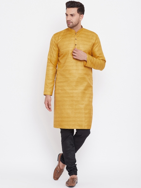 

VASTRAMAY Men Yellow & Black Self Design Kurta with Churidar