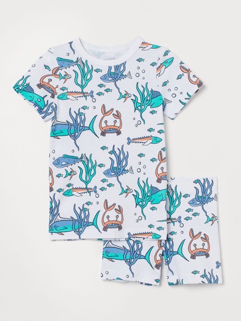 

H&M Boys White & Blue Printed Jersey Night Suit