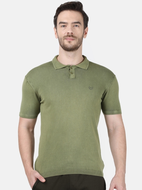 

Monte Carlo Men Olive Green Solid Polo Collar T-shirt