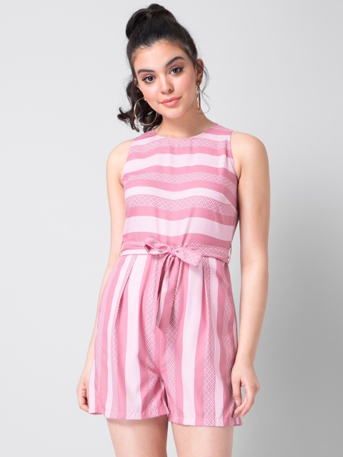 

FabAlley Women Pink & White Striped Playsuit