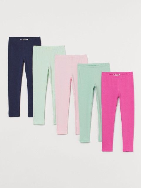 

H&M Girls Multicoloured 5-Pack Jersey Leggings, Multi