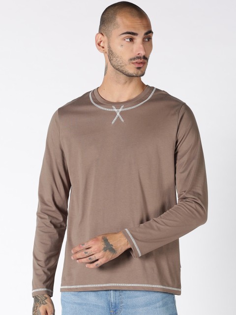 

Blue Saint Men Brown Solid Round Neck Cotton T-shirt
