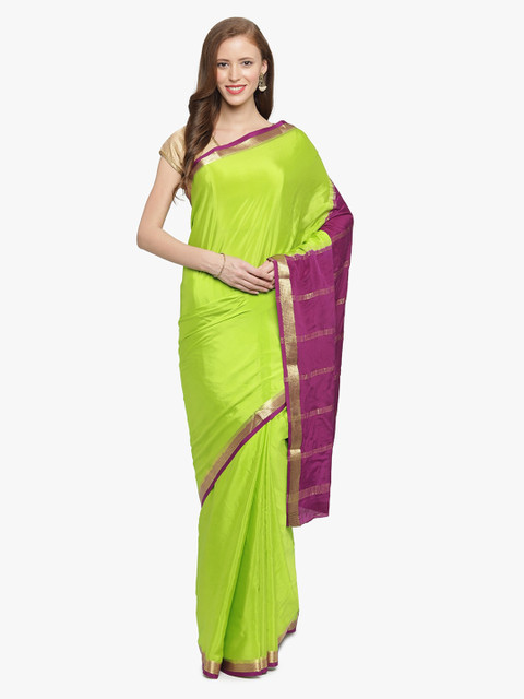 

Sudarshan Silks Green & Purple Pure Silk Solid Mysore Silk Saree