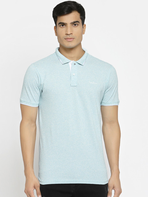 

Pepe Jeans Men Aqua Blue Solid Polo Collar T-shirt