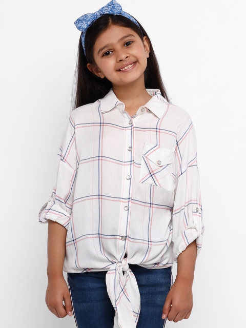 

Natilene Girls White Boxy Checked Casual Shirt