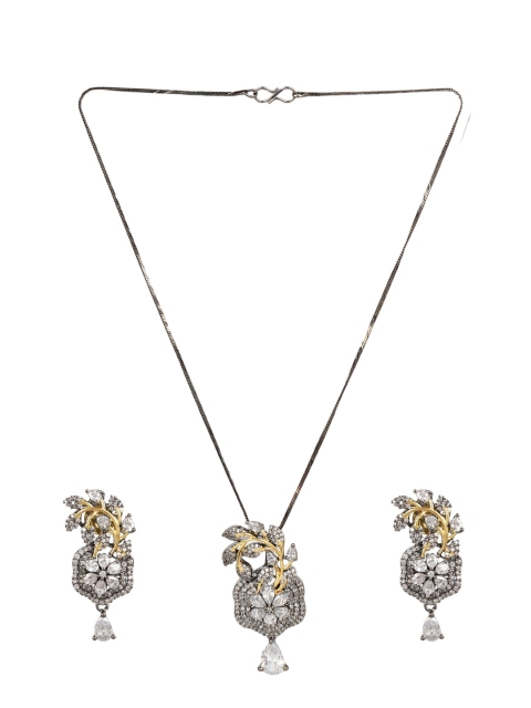 

Adwitiya Collection Gold-Toned Silver-Plated CZ-Studded Antique Jewellery Set
