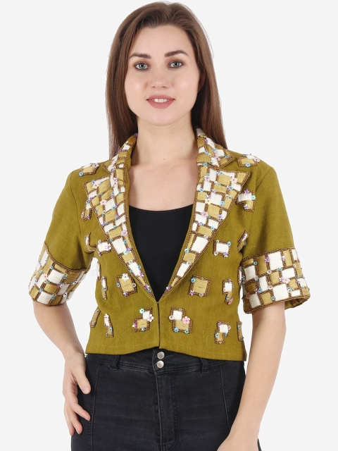 

Diwaah Women Green Embellished Cotton Tailored Jacket