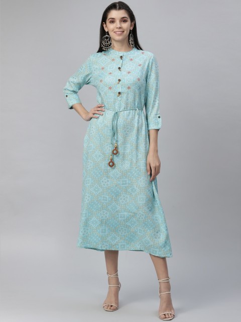 

nesara Women Blue Embroidered A-Line Dress