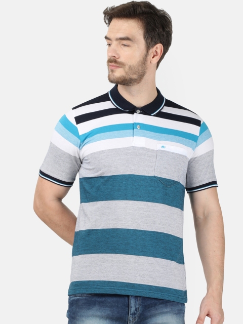 

Monte Carlo Men Grey Striped Polo Collar Cotton Blend T-shirt