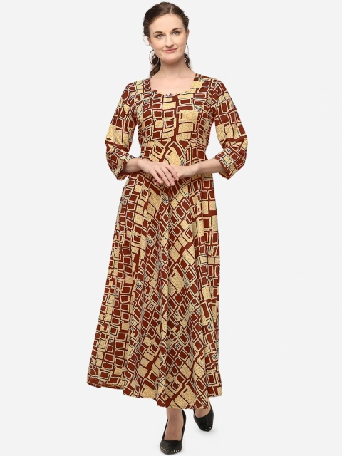

VENISA Women Maroon Printed Fit and Flare Dress