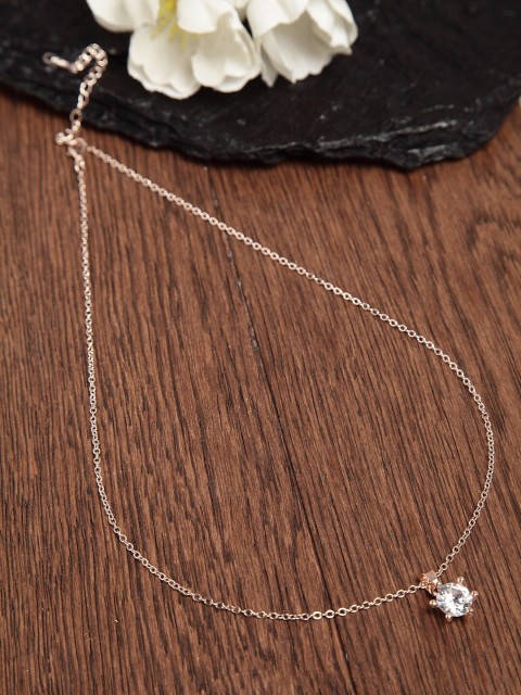 

Ferosh Rose Gold-Toned Rhinestone-Studded Pendant With Chain