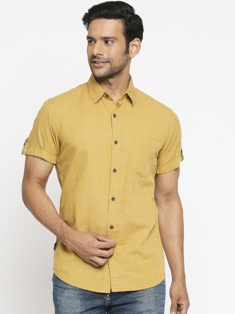 

Mufti Men Mustard Yellow & Off-White Slim Fit Checked Casual Shirt