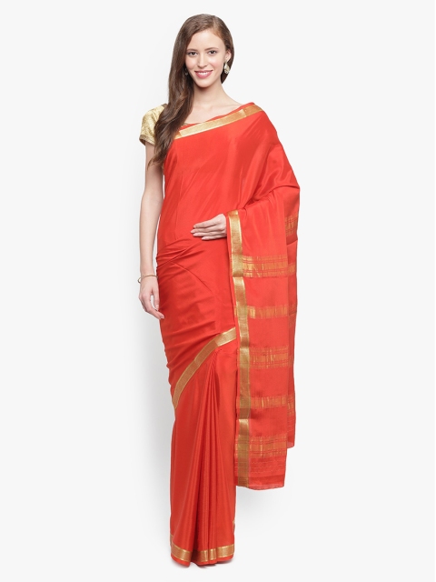 

Sudarshan Silks Orange Pure Silk Solid Mysore Silk Saree