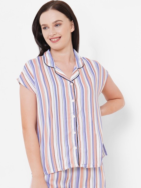 

Mystere Paris Women Pink & White Striped Night suit