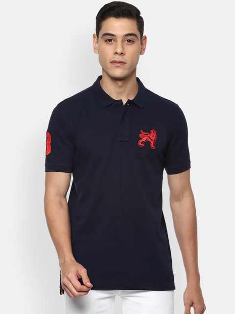 

Van Heusen Sport Men Navy Blue Solid Polo Collar T-shirt