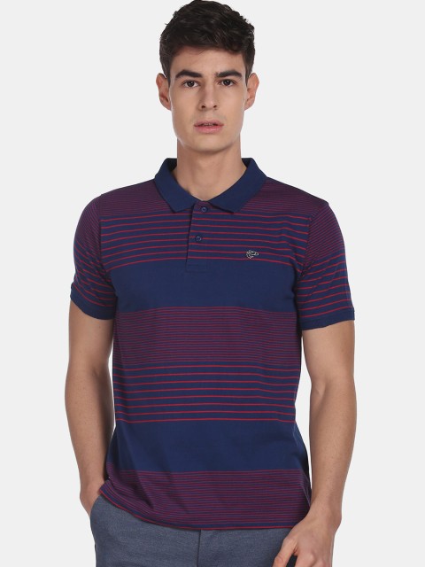 

Ruggers Men Navy Blue Striped Polo Collar T-shirt