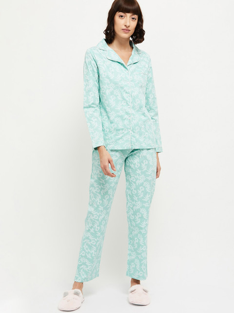 

max Women Blue & White Printed Night suit