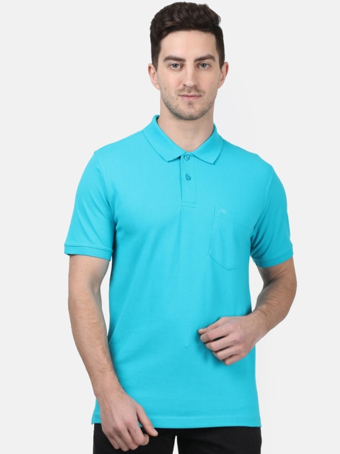 

Monte Carlo Men Turquoise Blue Solid Polo Collar T-shirt
