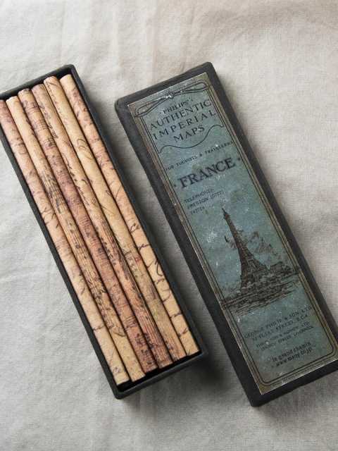 

Bigsmall Set Of 6 Beige Imperial Maps Printed Pencils