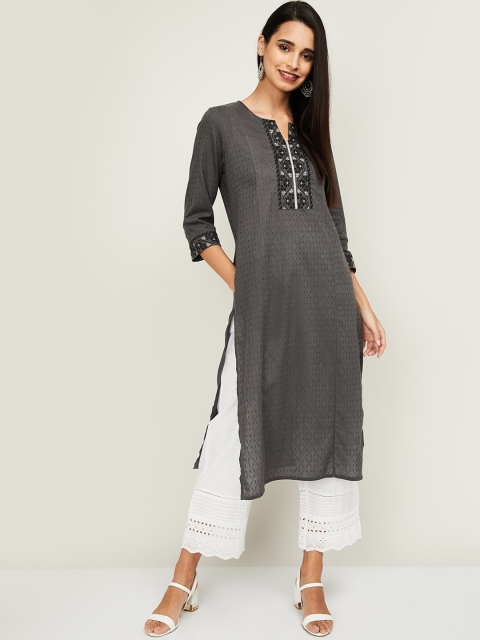 

Melange by Lifestyle Women Grey Embroidered Kurta