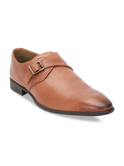 

Peter England Men Tan Brown Solid Leather Formal Monks