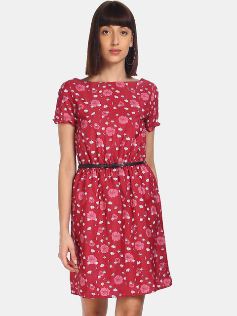 

ELLE Women Red Printed Cotton A-Line Dress